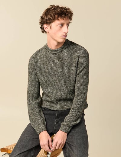Pull manches longues col rond vert kaki homme