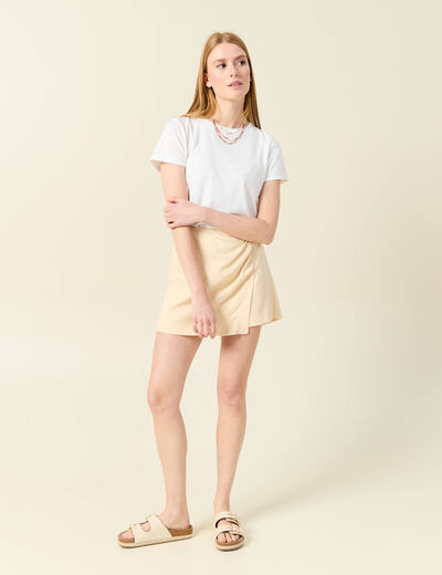 Jupe-short droite zippée creme femme