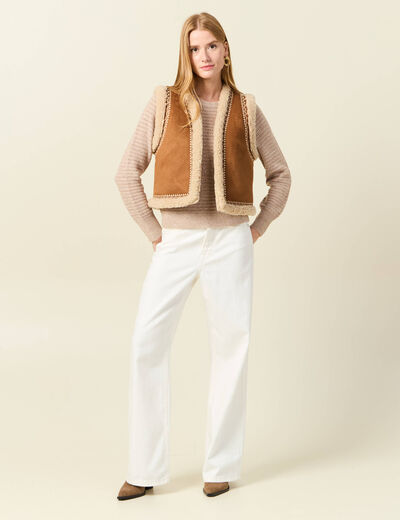 Pull manches longues sequins rose clair femme