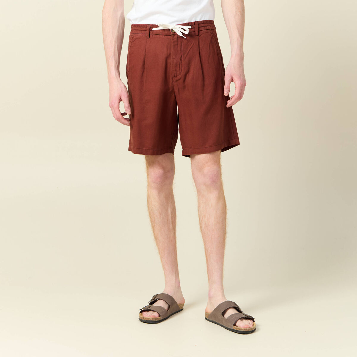 Bermuda droite à coulisse marron cognac homme