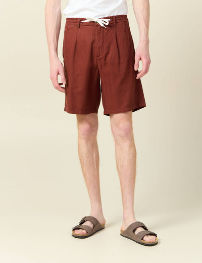 Bermuda droite à coulisse marron cognac homme