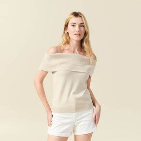 Débardeur tricot sans manches creme femme