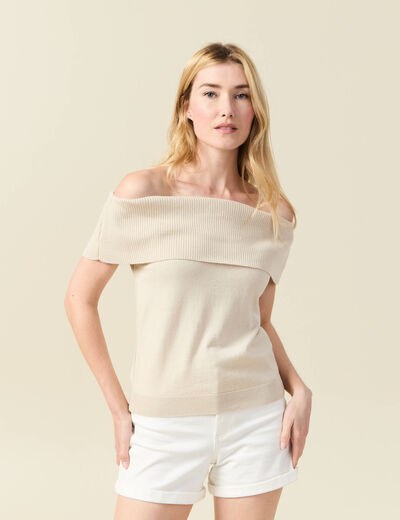 Débardeur tricot sans manches creme femme