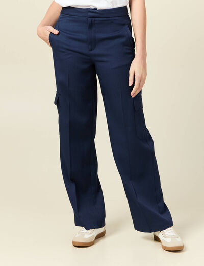 Pantalon cargo straight bleu marine femme