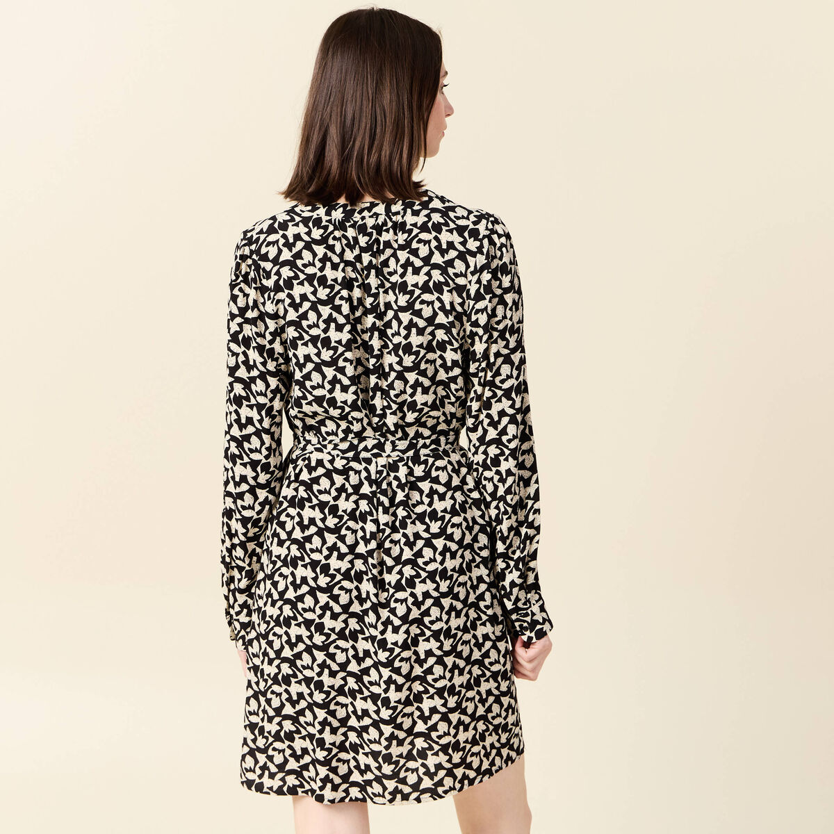 Robe droite fluide ceinturée creme femme