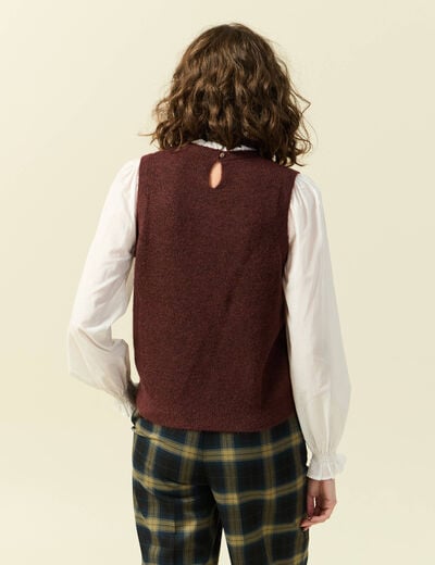 Pull 2 en 1 col rond manches longues marron femme