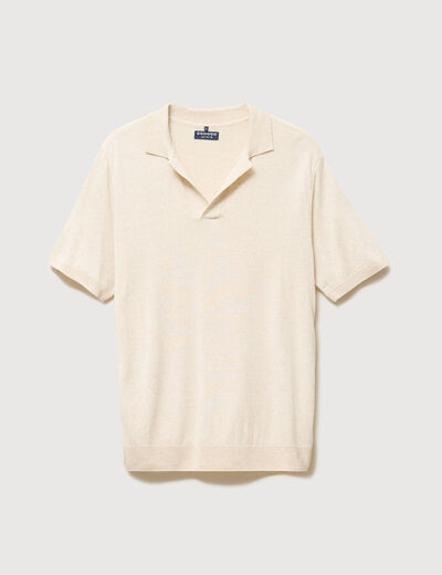 Polo manches courtes col cubain ecru homme