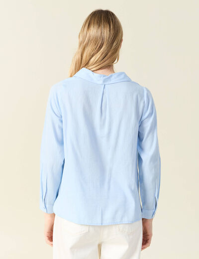 Chemise manches longues nouée bleu ciel femme