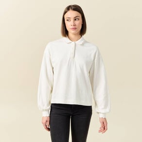 sweat manches longues col polo ecru femme Sweat manches longues col polo ecru femme