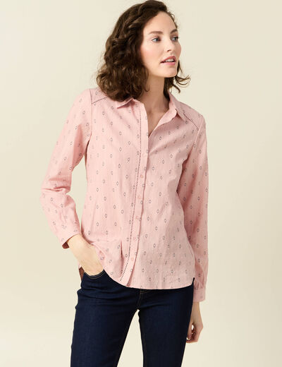 Chemise manches longues rose poudrée femme