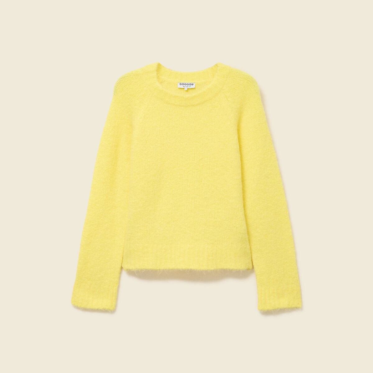 Pull manches longues col rond jaune femme