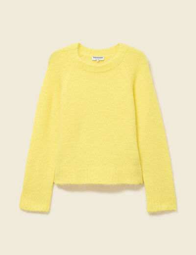 Pull manches longues col rond jaune femme