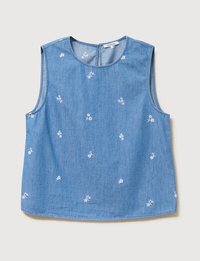 Top en jeans sans manches col rond bleu clair femme
