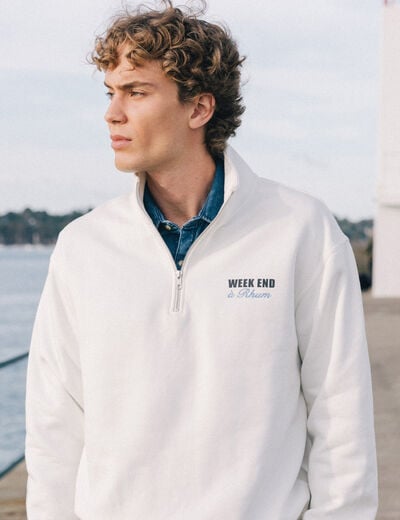 Sweat ample col montant manches longues ecru homme