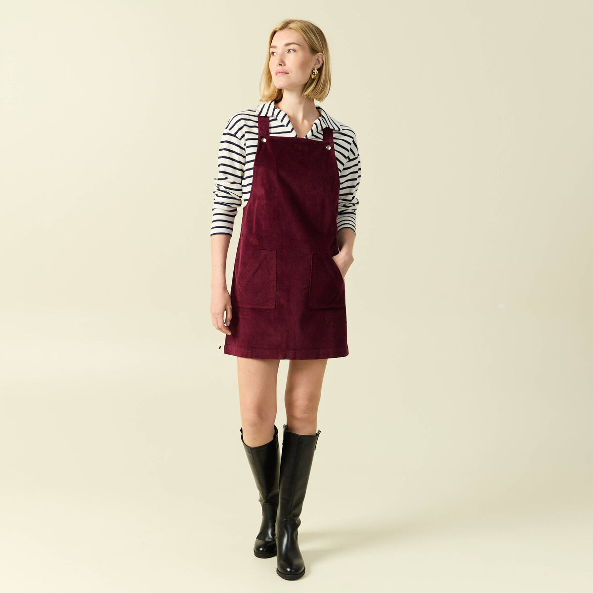 Robe sans manches en velours bordeaux femme