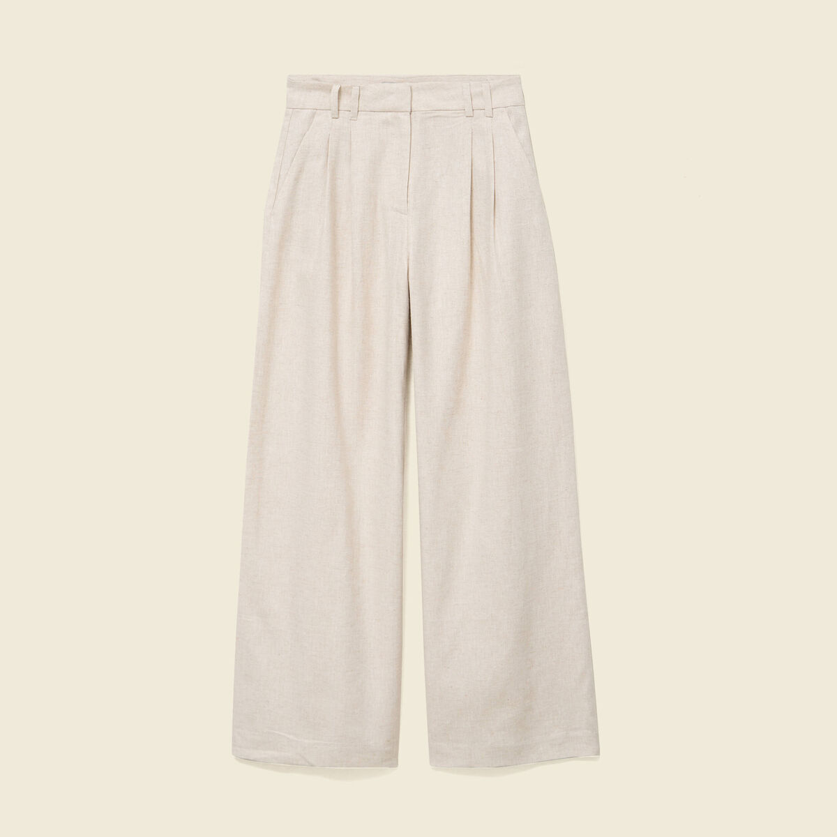 Pantalon large taille haute sable femme