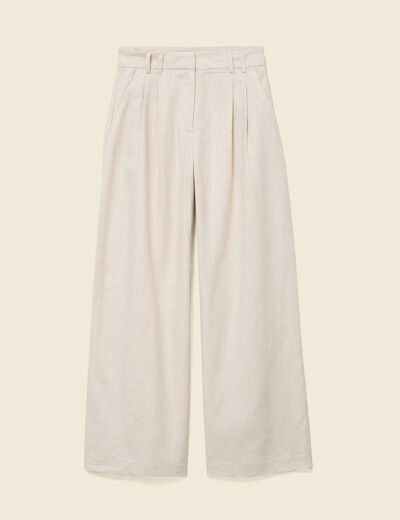 Pantalon large taille haute sable femme