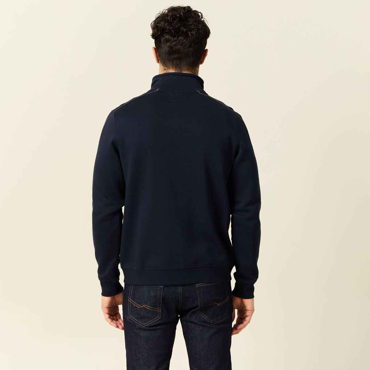 Gilet manches longues zipp&eacute; bleu marine homme