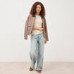 Pull droit court manches courtes ecru femme