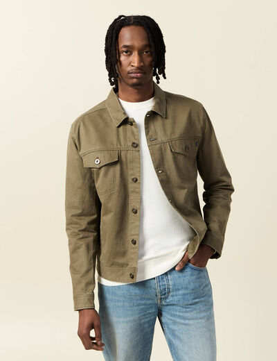 Blouson boutonné vert kaki homme