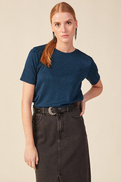 T-shirt manches courtes bleu canard femme