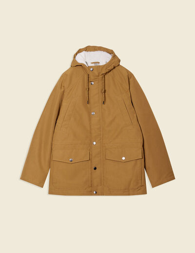 Parka droite à capuche doublée marron homme