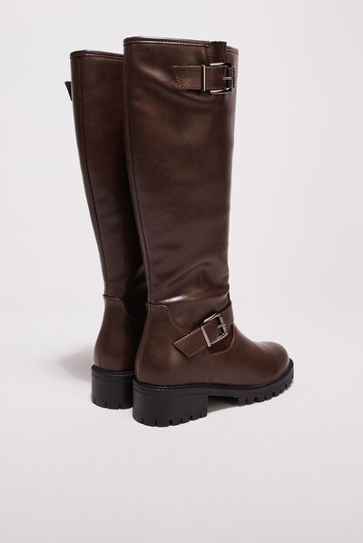 Bottes à talons crantées marron foncé femme