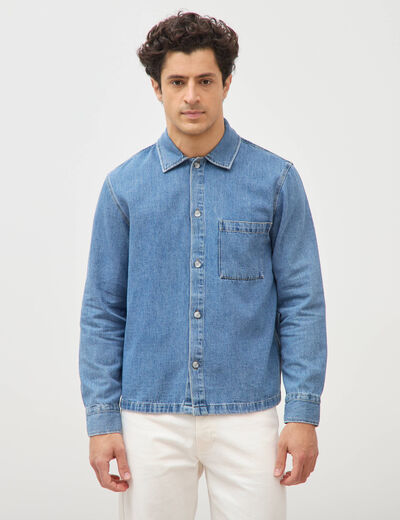 Chemise manches longues en jeans denim bleach homme