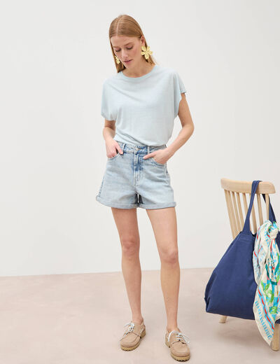 T-shirt col rond manches courtes bleu clair femme
