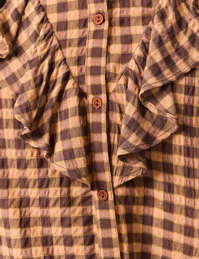 Chemise &agrave; volants manches longues marron fonc&eacute; femme