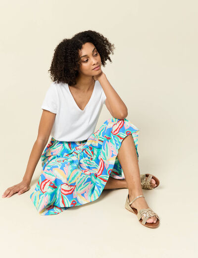 Jupe longue évasée multicolore femme