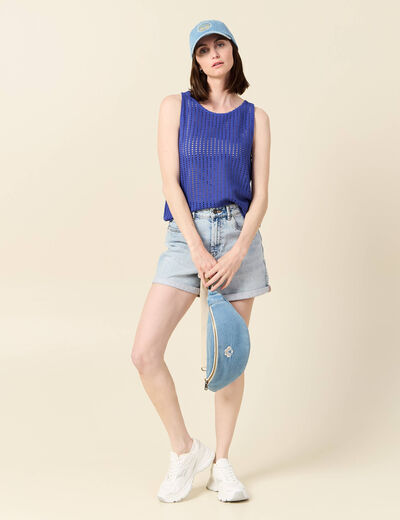 Débardeur sans manches ajouré bleu violet femme