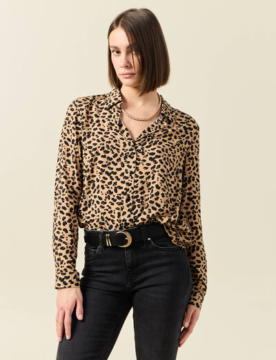Chemise manches longues marron clair femme