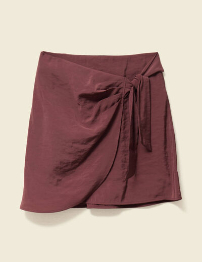 Jupe droite satin marron femme
