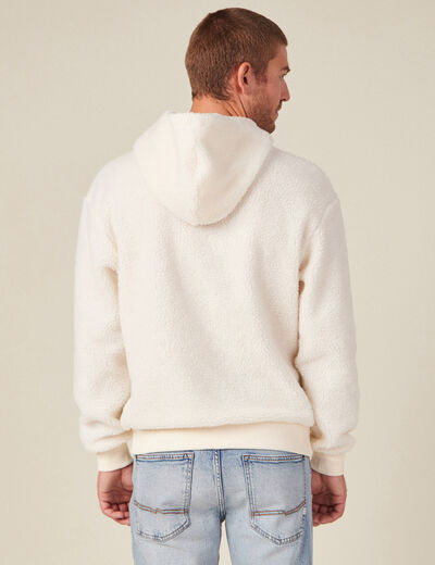 Sweat à capuche sherpa ecru homme