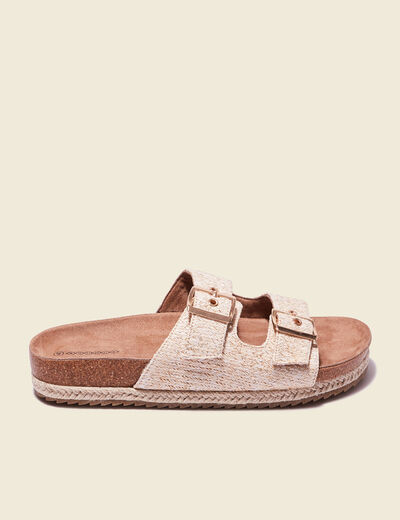 Mules plates avec boucles ecru femme