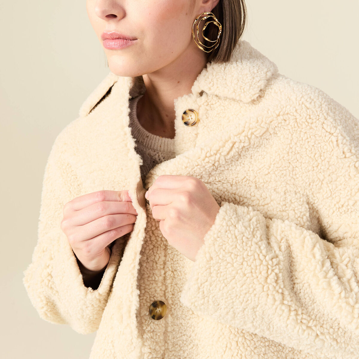 Manteau surchemise droit creme femme