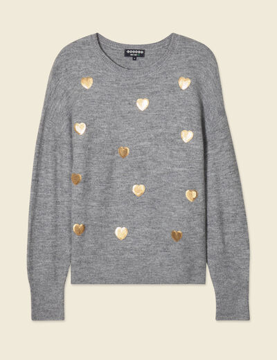 Pull manches longues sequins gris clair femme