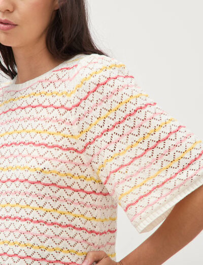 Pull col bateau manches courtes rose femme