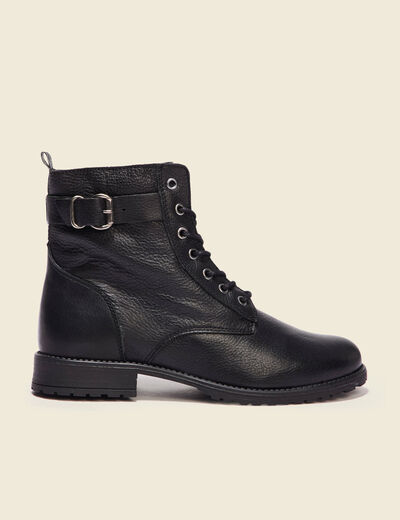 Bottines à lacets et boucles noir femme