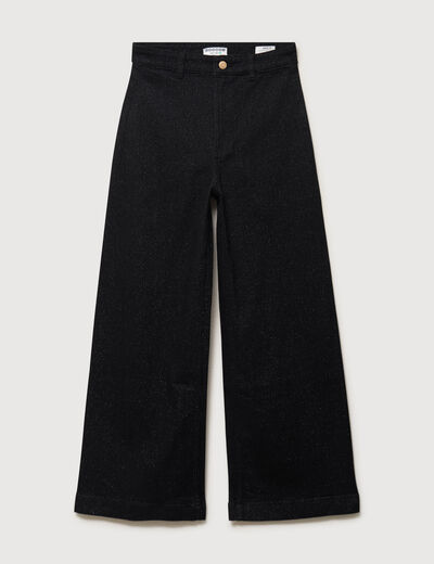 Jeans large taille haute denim noir femme
