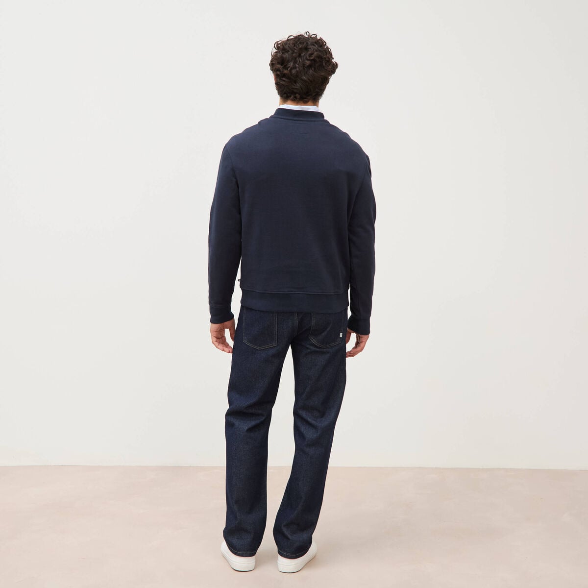Sweat droit col rond en coton bleu marine homme