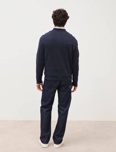 Sweat droit col rond en coton bleu marine homme