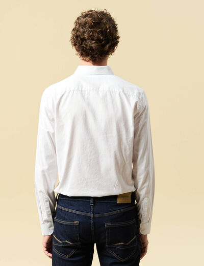 Chemise cintr&eacute;e en coton manches longues blanc homme
