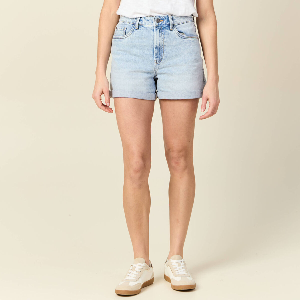 Short mom éco-responsable denim snow bleu femme