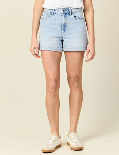 Short mom éco-responsable denim snow bleu femme