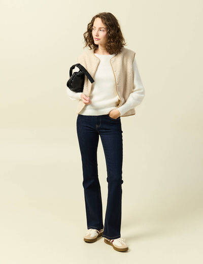 Pull col bateau manches longues ecru femme