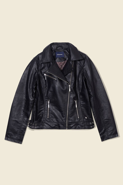 Veste esprit biker droite noir femme