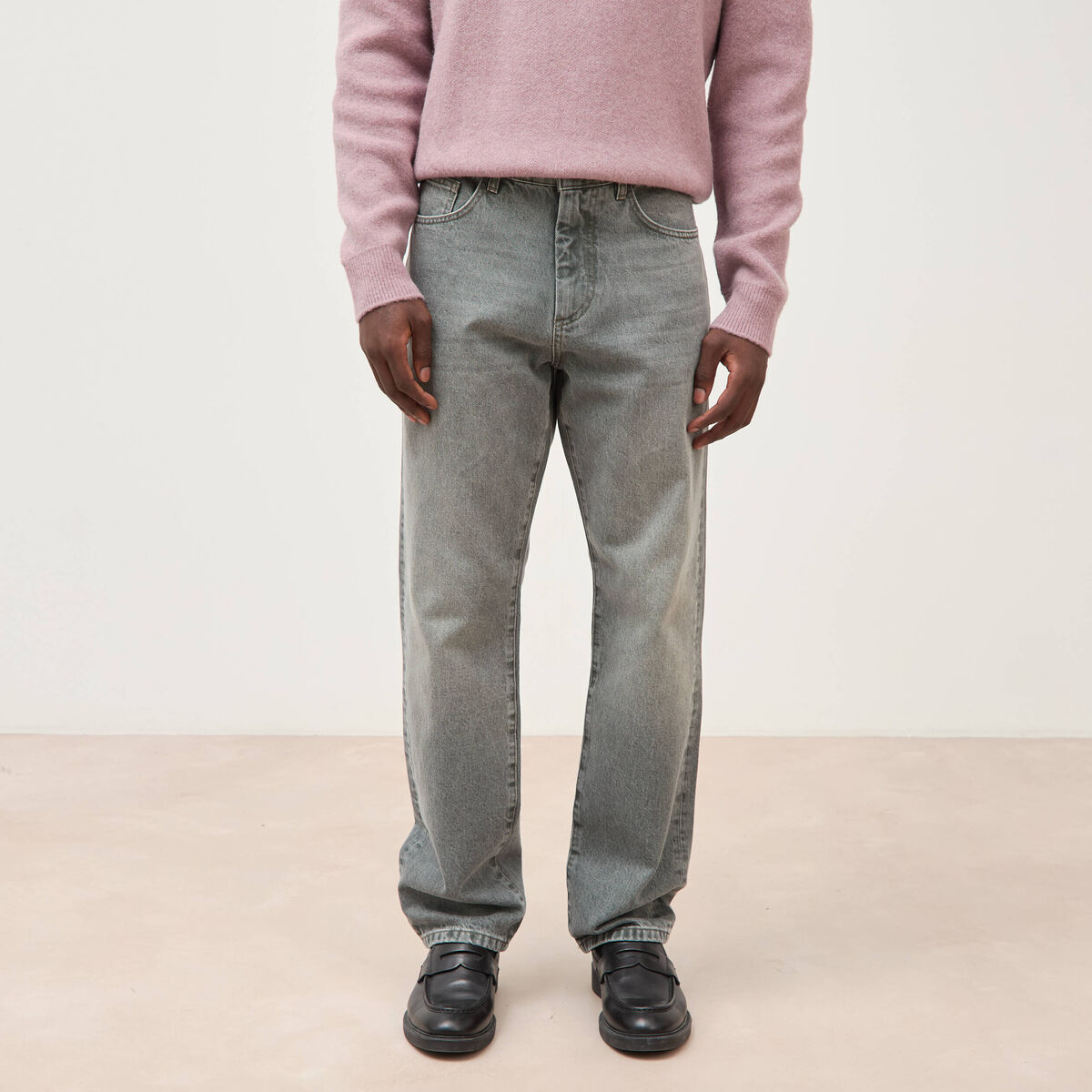 Jeans straight longueur 32 en coton denim gris homme
