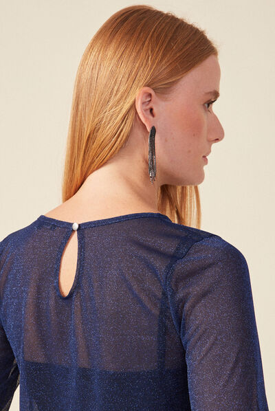 T-shirt manches longues bleu canard femme